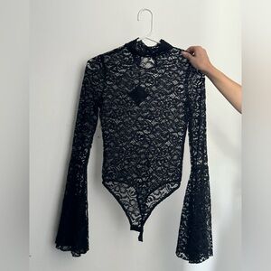 Black Lace Flare Bell Sleeve Top
